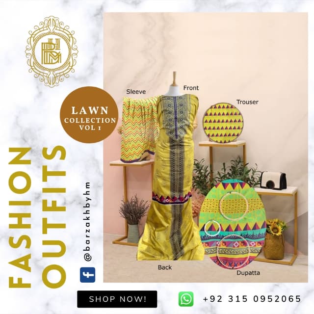 3 Piece Unstitched Lawn (BZ-01-102)